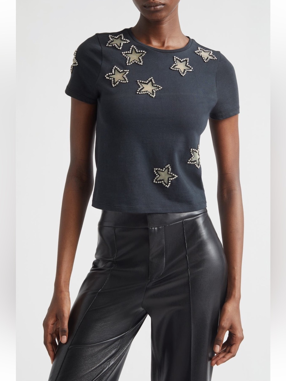 Alice + Olivia Cindy Embellished Star Cotton Crop T-Shirt